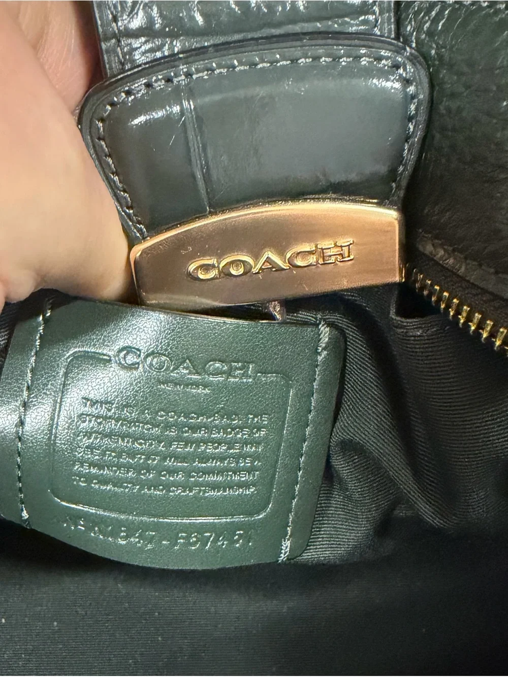 Coach Forest Green Pebbled Leather Satchel with Snake-Print Straps